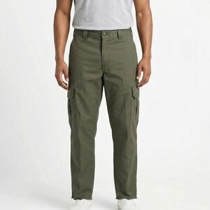Dickies Cargo Pants Mens 34x27 Green Straight Leg Raw Hem Utility Streetwear